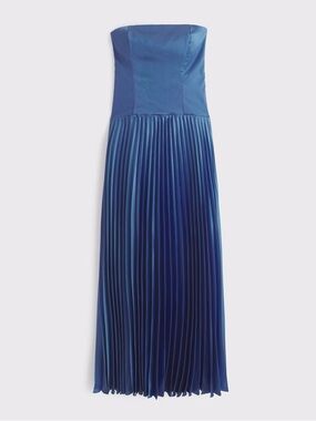 Strapless Pleated Maxi Dress - Blue